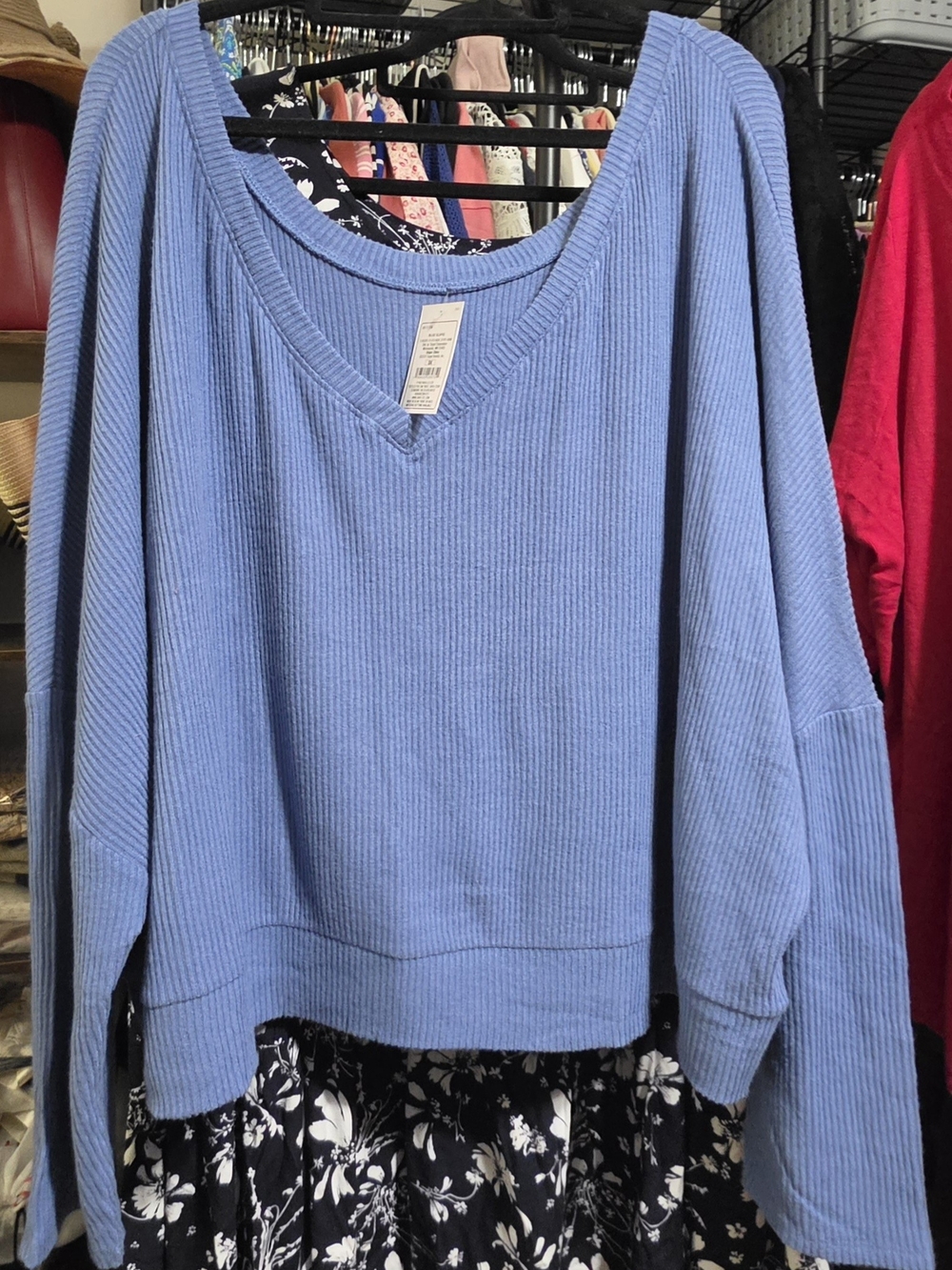 Auden Dusty Blue Ribbed V-Neck Cropped Sweater